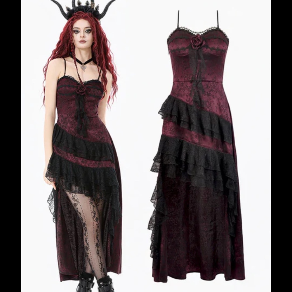 Dark in Love Gothic Dress Burgundy Red Black small